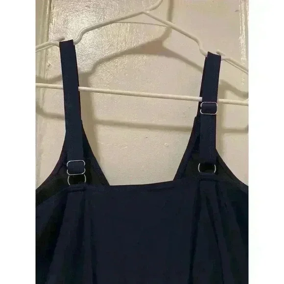 Navy Tummy Control V-Neck Ruched Tie Knot Skirt Swimdress Swimsuit NWT Size XL - Picture 8 of 10